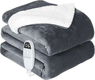 anysun Electric Blanket, 200 x 150cm Electric Throw Blanket for Sofa, Double Electric Blanket with 6 Heat Levels, 10 Hours Timer Auto Off, Overheat Protection Heated Blanket, Machine Washable