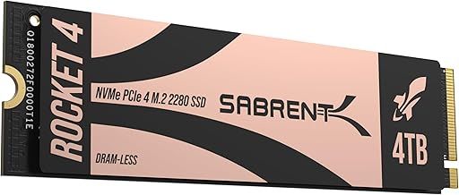 SABRENT Rocket 4 NVMe M.2 SSD 4TB, PCIe 4 Read Speed 7400 MB/s Write Speed 6400 MB/s, DRAM-Less NVMe SSD, Wide Compatibility Including PS5 (SB-RKT4L-4TB)