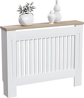 Vida Designs Arlington Radiator Cover White Modern Painted MDF Cabinet, Slats, Grill, Wood Top Shelf, Medium (H: 83.3 / W: 111 / D: 19 cm)