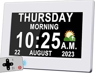 Upgraded Dementia Clock 2.0 with Auto DST, 20 Custom Alarms Reminders, Sleep Trainer, 10 Levels Auto Dimmer, Day Date Wall Calendar Clock, Large Clear Digits, 7" with Remote & HD Digital Picture Frame