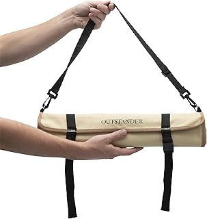OUTSTANDER Chefs Knife Roll Bag with 11 Slots, Heavy Duty 16OZ Waxed Canvas Knives Case for Camping, Waterproof Storage Tool Wrap for Equipment of Chef, Comes with Shoulder Strap (Beige)