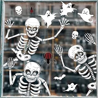8 Sheets Halloween Party Decoration, 76 Pcs Reusable Halloween Window Stickers, Skeleton and Ghost Window Decals for Halloween (PVC)