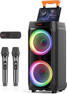 JYX Karaoke Machine with 2 Wireless Microphones for Adults, 8" Subwoofer Big Bluetooth Speaker with 500W Peak Power,PA System with DJ Light, Rolling Wheels and Trolley,Perfect for Outdoor Party (T9)