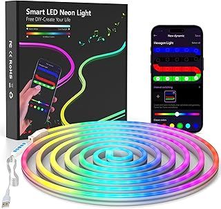 LED Neon Rope Lights - 9.8FT RGB LED Neon Flexible Strip with App Control, Music Sync, DIY Design, USB 5V for Bedroom, Living Room, Gaming, Kitchen