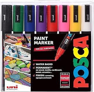 Posca Pens PC-5M Medium Acrylic Felt Tip Coloured Permanent Paint Markers for Adults and Kids. Perfect for Colouring, Fabric, Graffiti, Watercolour, Outline Drawing, Window and Glass Art. 8 Pack