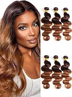 2 Tone Ombre Brazilian Body Wave Hair 3 Bundles Brazilian Remy Virgin Human Hair Weave Bundles 100% Unprocessed Body Wave Human Hair Extensions T4/30 Medium Brown/Medium Auburn(14 16 18)