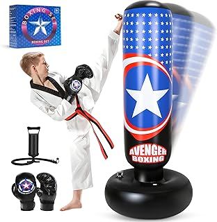 Punching Bag for Kids, 66 Inch Large Inflatable Kids Boxing Bag Set for Boys & Girls Age 3-14, Free Standing Punch Bag with Boxing Gloves for Practicing Karate, Taekwondo, MMA