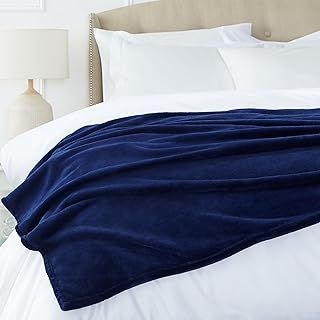 Amazon Basics Throw Blanket, Not Heated, Made of Soft Velvet Plush, 168 x 229 cm, Navy Blue