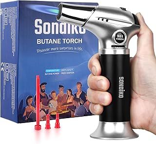 Sondiko Kitchen Blow Torch S901, Refillable Kitchen Butane Torch with Safety Lock and Adjustable Flame for DIY, Creme Brulee, BBQ and Baking(Butane Gas Not Included)
