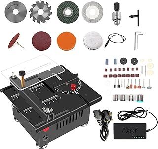 Table Saw, Weytoll 100W Mini Table Saw Mini Desktop Electric Saw Cutter Speed & Angle Adjustable 16MM Cutting Depth with Blade Flexible Shaft and More Accessories for Wood Plastic Acrylic Cutting
