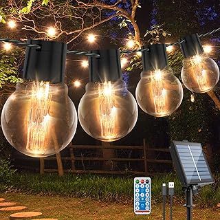 LITOHOM Solar Festoon Lights, 9M/29.5FT G50 20 Bulbs String Garden, Remote Control, 8 Modes 4 Brightness, IP65 Waterproof for Patio Decoration, Warm White