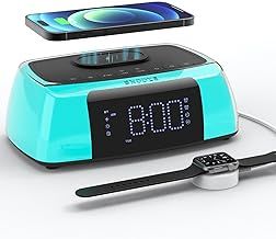 Bedside Alarm Clock with Wireless Charging, Bluetooth Speaker, Night Light, 10W Wireless Charger, Dimmable LED Display, Snooze, Alarm Clocks Bedside with Dual Alarms, Loud Digital Clock for Bedrooms