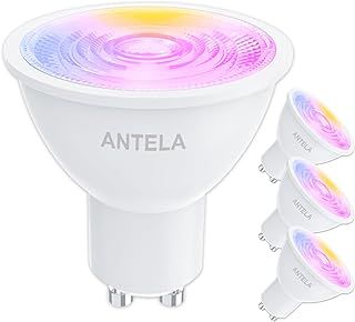 ANTELA GU10 Smart Bulb, LED RGB Dimmable WiFi Bulb, 40° Beam Angle, Warm White/Cold White Light (2700K-6500K), 5W Smart Life APP Control, Compatible with Alexa, Google Home, 4 Packs