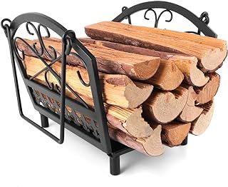 Amagabeli Garden Home Fireplace Log Rack Firewood Rack Indoor Outdoor Fireplace Log Holder 14.2 x 12.6 x 12.4inch Handle Steel Wood Cradle for Wood Stove Hearth Log Carrier Storage Holder Stand