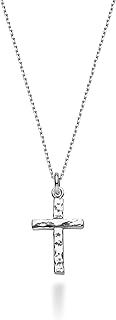 Miabella 925 Sterling Silver or 18Kt Yellow Gold Over Silver Italian Hammered Cross Pendant Chain Necklace 18 Inch Made in Italy