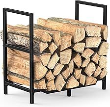 Metal Firewood Rack, 65x33x60cm Firewood Log Holder for fireplace, Fireplace Wood Storage Shelf indoor/Outdoor, Black