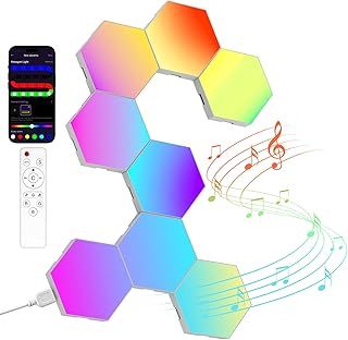 Hexagon LED Lights — 8 Pack Hex Wall Light RGB Gaming Panels Hexagonal Smart Lighting Panel Sync to Music for Room Bar Gaming Setup Bedroom