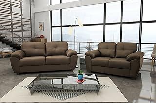 New Carlos 3 + 2 Seater Sofa Set Black or Brown Faux Leather (Brown, Faux Leather)