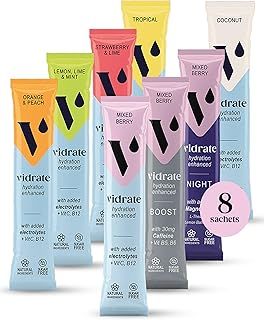 Electrolytes Powder - Hydration Sachets Packed with Vitamins - Zero Sugar Rehydration Sachet with No Artificial Sweeteners & Preservatives by ViDrate - Mixed Berry Variety Pack, 8 Electrolytes Sachets