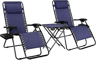 Amazon Basics Zero Gravity Alloy Steel Chair with Side Table For Relaxing, Cup Holders,Reclining,Foldable, Set of 2, Blue