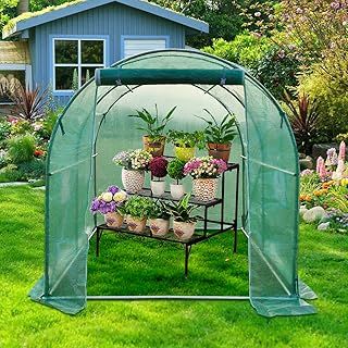 Panana Big Walk In Polytunnel Outdoor Garden Greenhouse with Roll Up Door, Galvanised Steel Frame and Zipped Door Windows