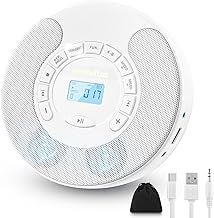 Gelielim Portable CD Player with Bluetooth - Rechargeable Walkman for Car - Built-in Speaker, Bluetooth Transmitter - A-B Repeat and Speed+/- - Personal CD Player with Headphone Jack & AUX Cable
