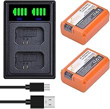 NP-FW50 Battery, 1500mAh Batteries and LED USB Charger with Type C Port Compatible with Sony Alpha A3000, A5000, A5100, A6000, A6300, A6400, A6500, A7, A7II, A7RII, ZV-E10 and RX10 NEX-3/5/7 Series