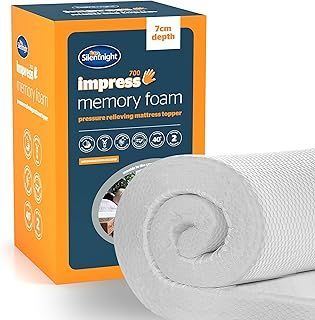 Silentnight Impress Memory Foam Mattress Topper - 7cm Extra Thick Luxury Orthopedic Double Mattress Topper for Back and Neck Pain - Removable Washable Cover ,White