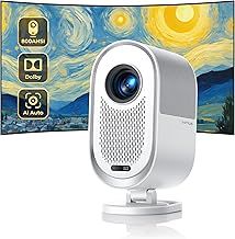 Projector【AI Auto/Dolby Audio】800ANSI Auto Fit in/Focus/Keystone/Avoidance Portable Projector 4K Support, WiFi6 Bluetooth Full Sealed 1080P Full HD Projector 20W Speaker 50% Zoom for Home/Outdoor