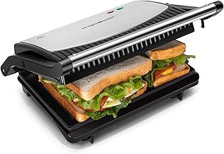 Aigostar Sandwich Toaster Panini Press, Deep Fill Toastie Maker, Electric Health Grill with Non-Stick Plates, 180° Flat Open, Stainless Steel, Easy to Clean, 800W - York