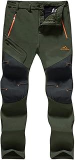 TACVASEN Men's Outdoor Winter Trousers Fleece Softshell Trousers Water-Resistant Hiking Trousers with Zip Pockets