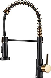 Kitchen Faucet Spring Pull Down Single Handle Brass Deck Mounted Kitchen Sink Faucets (Black Gold B)