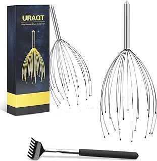 URAQT Head Massager Scalp Massage Scratcher Set 3 Pack, 20 Prongs Head Scratcher and Back Scratchers, Portable Tingler Massage for Deep Relaxation, Hair Stimulation and Body Stress Relax