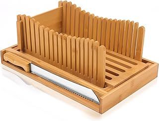 Bamboo Bread Slicer with Knife, Adjustable Thickness Guide, Multi-Functional for Various Bread Types