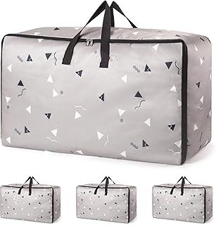 4 Pack Large Heavy Duty Storage Boxes with Lids Zips Wardrobe Strong Moving Boxes Laundry Bags Clothes Storage Organiser for House