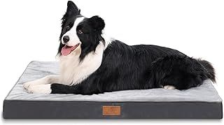 Large Orthopedic Dog Bed - Washable Waterproof Removable Cover, Anti-Slip, Deluxe Dogs Crate Flannel Mattress, Grey, 90x60x9cm