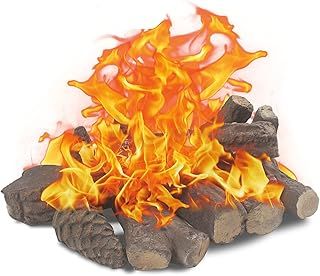 Gas Fireplace Logs,10pcs Small Firepit Logs, Decorative Ceramic Firewood Log Set for Indoor Outdoor Gas Insets,Vented,Ventless,Electric,Bioethanol,Gel Fireplaces, Long 6-22cm