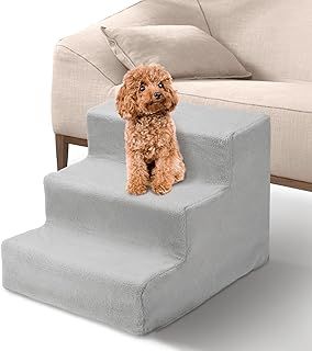 Dog Steps 3 Steps Pet Stair Step for Bed 45x35x30cm Pet Stairs Pet Ladder with Washable Non Slip Plush Cloth Cover for Dogs and Cats (Grey)