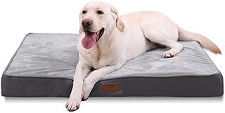 Jaspuriea Large Orthopedic Dog Beds Washable with Waterproof Removable Cover, Extra Large Dog Bed with Anti-Slip Bottom, Deluxe Flannel Comfy Dog Crate Mattress, Grey, 105x70x10cm