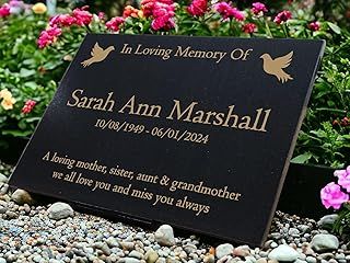 Personalised Granite Memorial Plaque Dove, Engraved, 29x21cm, Gold Lettering, Crematorium, Grave Marker, Garden Memorial