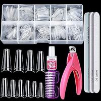 Clear Nail Tips, Artificial French Acrylic Press on Nails Set, 500 Pcs Coffin Half Cover Natural False Nails with Nail Glue Nail Files Buffer Shiner Nail Clipper & Nail Brush by Teenitor,