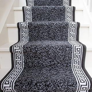 Dark Grey Stair Carpet Durable Graphite Cream Aztec Tribal Border Stair Runner Rug Custom Length Width - Sold and Priced Per Foot 2' x 20'