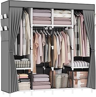 Canvas Wardrobe, Fabric Wardrobes With 4 Hanging Rails, 4 Compartments and 8 Side Pocket, Zippered Open Wardrobe, Pop up wardrobe 165 x 165 x 45 cm, Great Foldable wardrobes for Bedroom