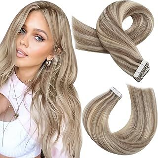 Moresoo Tape-In Extensions Real Hair Blonde Strands Real Hair Extensions Tape in Remy Straight Thick Hair Invisible Hair Extensions Real Hair Tape Light Brown with Blonde 20 Pieces 30 g 30 cm