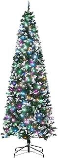 HOMCOM 7FT Tall Prelit Pencil Slim Artificial Christmas Tree with Realistic Branches, 350 Colourful LED Lights and 818 Tips, Xmas Decoration, Green