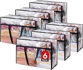 Lifewit 6 Pack Clear Plastic Storage Bags, 60L Foldable Clothes Storage Boxes Wardrobe Storage Organizer Moving Bags with Reinforced Handle for Loft Wardrobe for Bedding Clothes Blanket Duvet