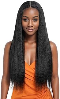 Noble Satr 150% Density 13x4x1 Yaki Synthetic Lace Front Wig Black Long Yaki Straight Hair Glueless Lace Front Wigs for Black Women 26 inch 1B#