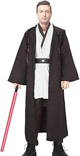NUWIND Mens Jedi Costume Medieval Tunic Hooded Cape Cloak Robe Halloween Cosplay Outfit for Adults