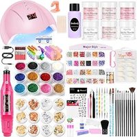 DouborQ Acrylic Nail Kit with Electric Drill, Powder, Lamp & 3D Art Supplies for Beginners