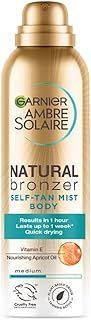 Garnier Ambre Solaire Natural Bronzer Quick Drying Body Self Tan Mist, Medium, Intense & Streak Free Fake Tan, Lasts Up to 1 week, Approved by Curelty Free International, Vegan Formula, 150ml